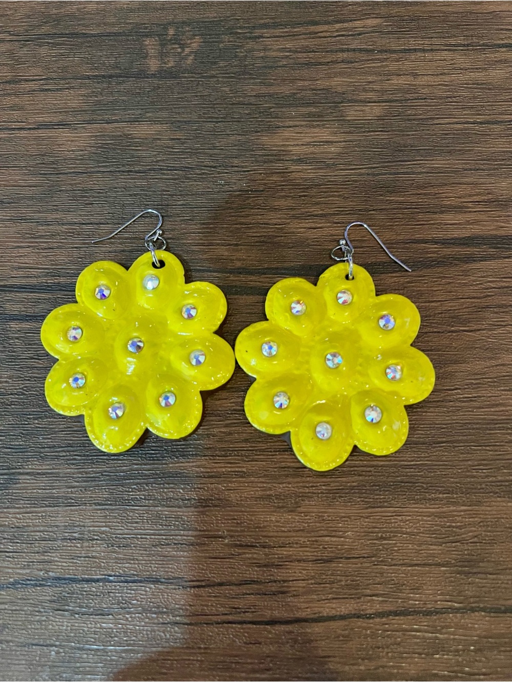 Sookie Sookie Yellow Flower Drop Earrings with Rhinestone Accents -